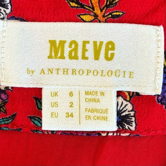 Maeve Anthropologie Red Floral Ruffle High-low Dress - Picture 9 of 9